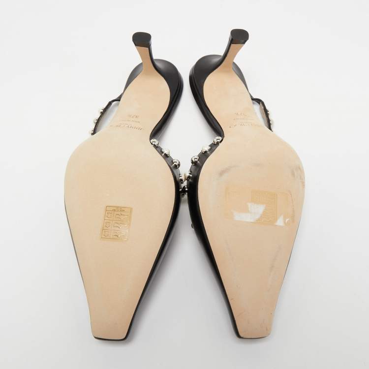 Pre Owned Jimmy Choo Black Leather Embellished Sandals Size 37.5