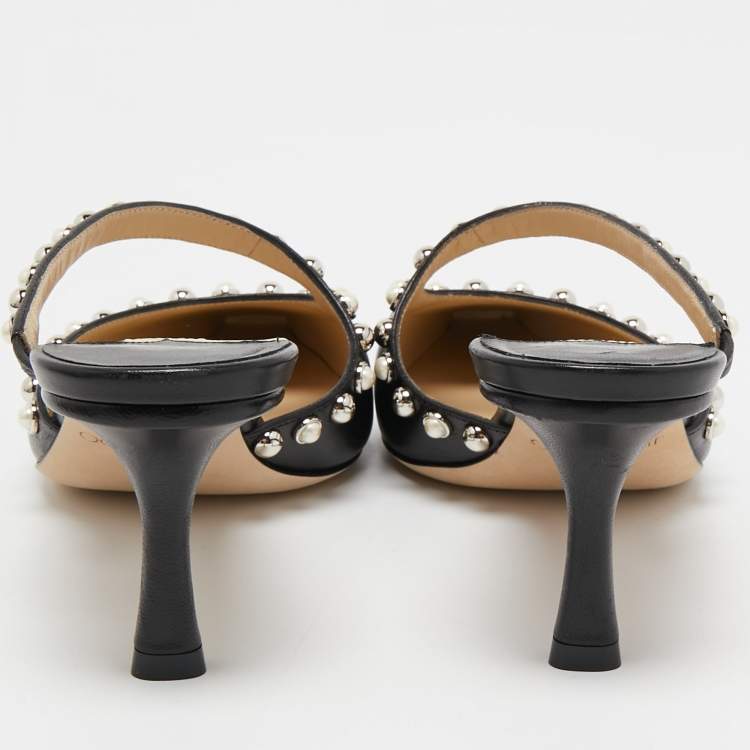 Pre Owned Jimmy Choo Black Leather Embellished Sandals Size 37.5