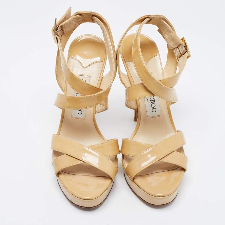 Pre Owned Jimmy Choo Beige Patent Leather Vamp  Sandals Size 37