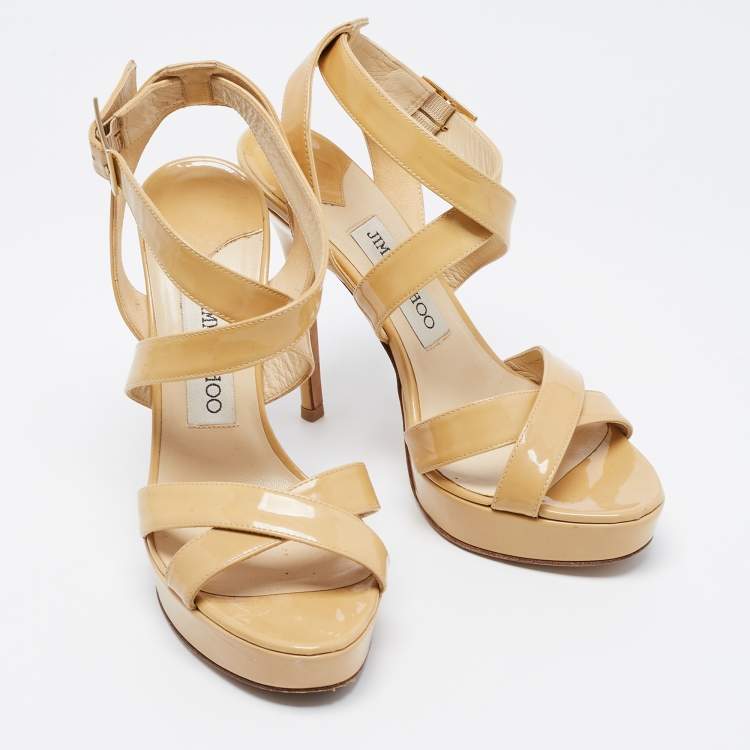 Pre Owned Jimmy Choo Beige Patent Leather Vamp  Sandals Size 37