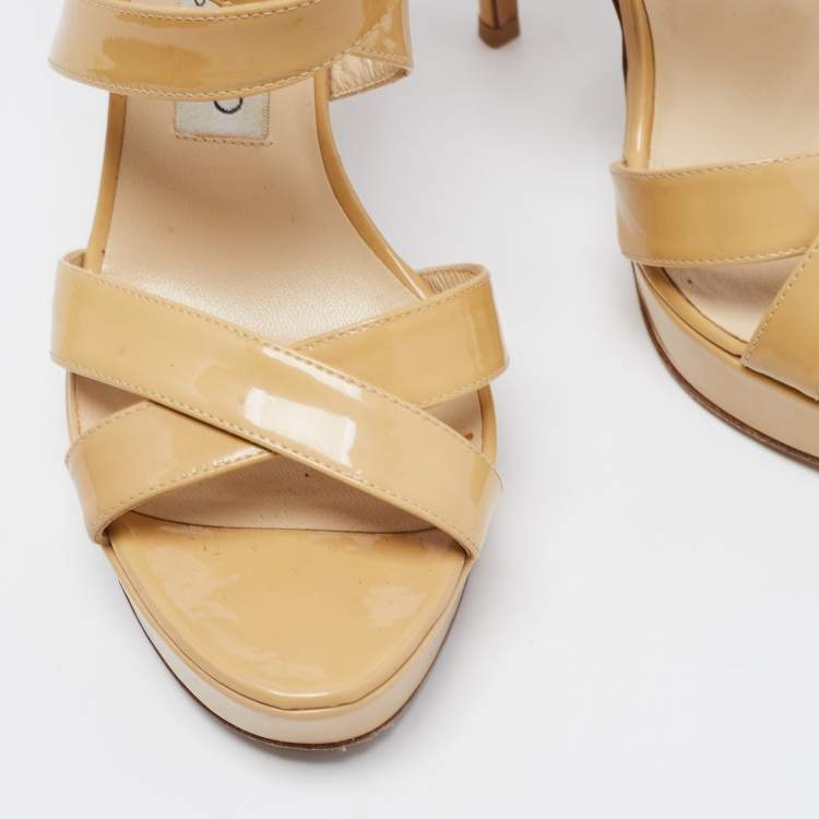 Pre Owned Jimmy Choo Beige Patent Leather Vamp  Sandals Size 37