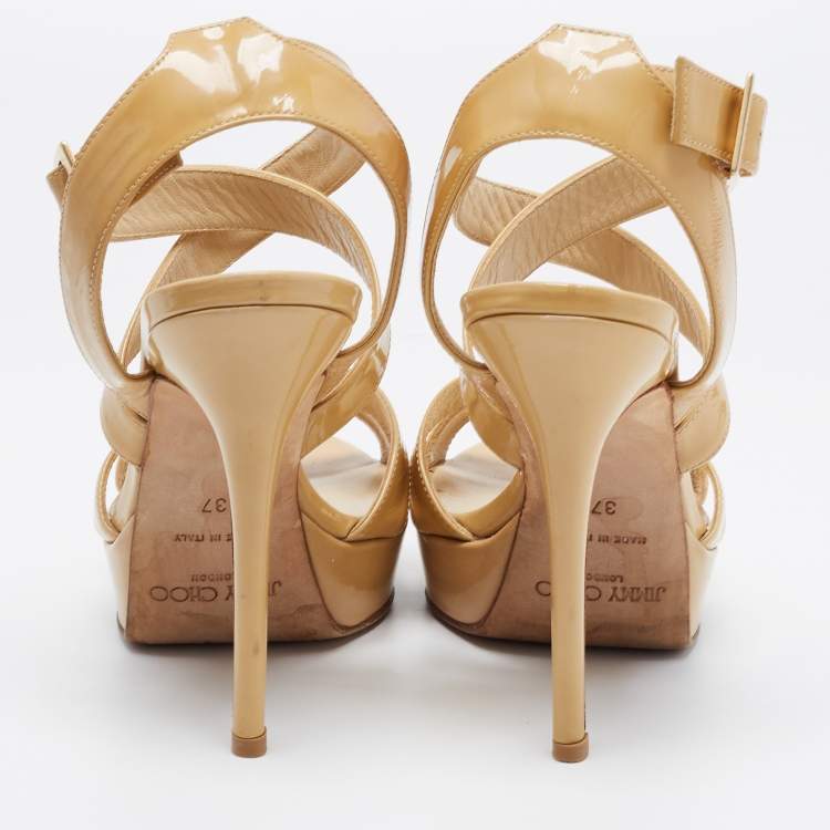 Pre Owned Jimmy Choo Beige Patent Leather Vamp  Sandals Size 37
