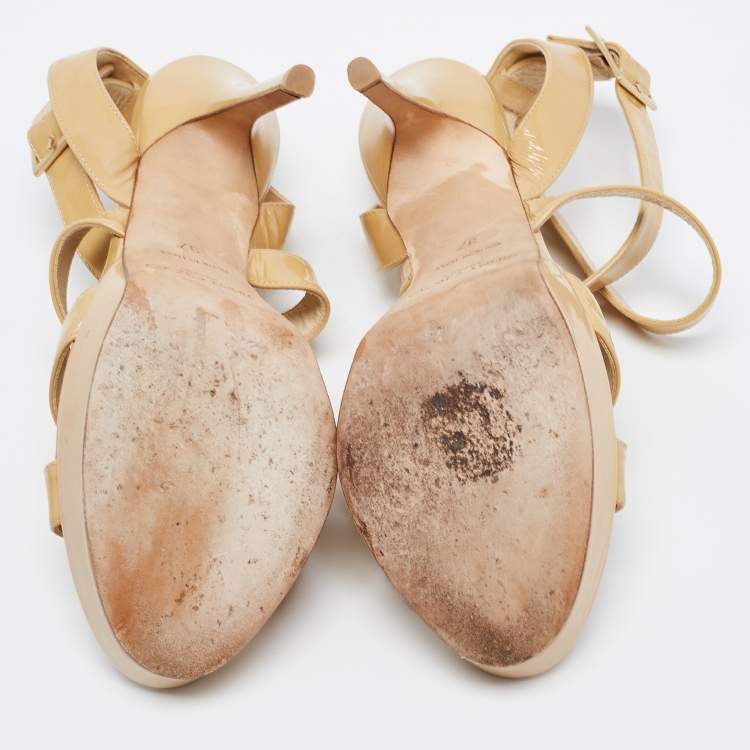 Pre Owned Jimmy Choo Beige Patent Leather Vamp  Sandals Size 37