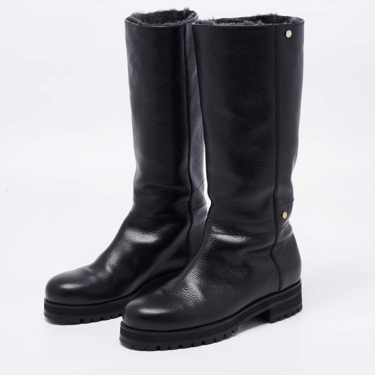 Pre Owned Jimmy Choo Black Leather knee Length Boots Size 40