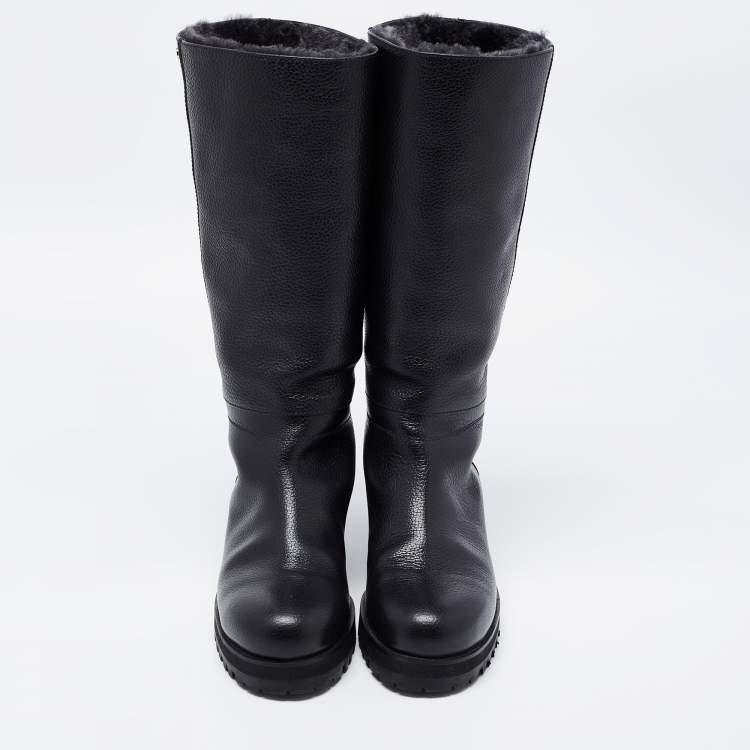 Pre Owned Jimmy Choo Black Leather knee Length Boots Size 40