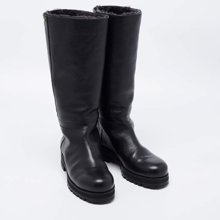 Pre Owned Jimmy Choo Black Leather knee Length Boots Size 40