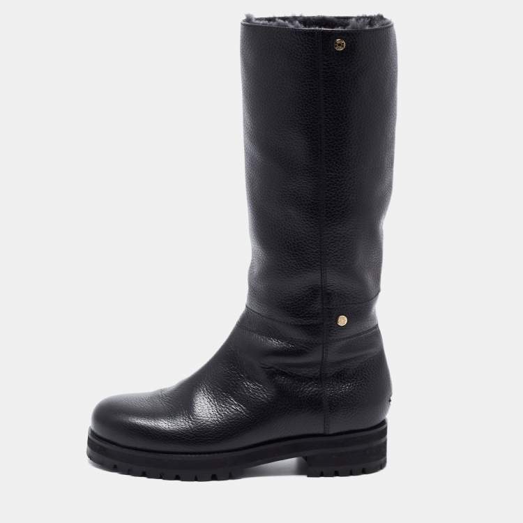 Pre Owned Jimmy Choo Black Leather knee Length Boots Size 40