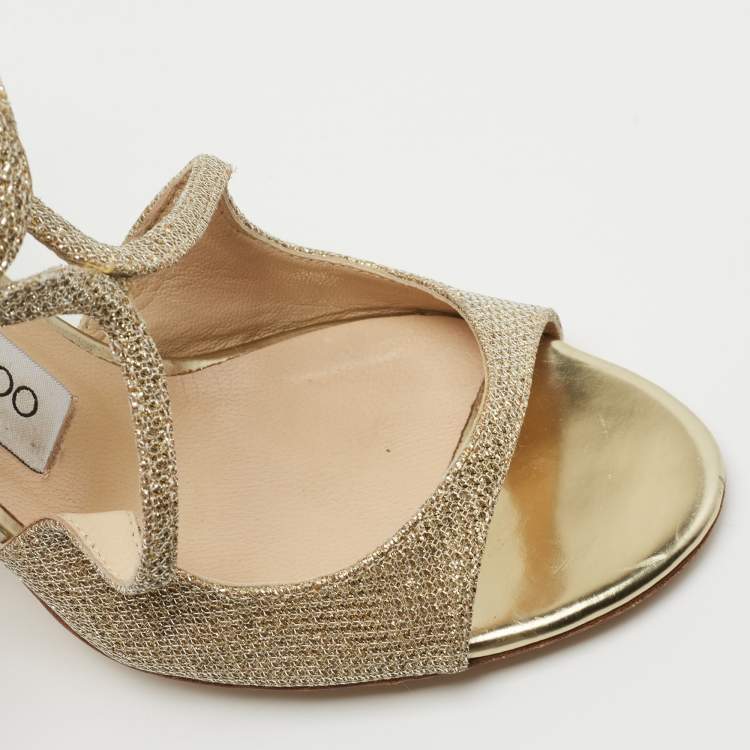 مملوكة مسبقًا Jimmy Choo Gold Glitter and Leather Ankle Strap  Sandals Size 38