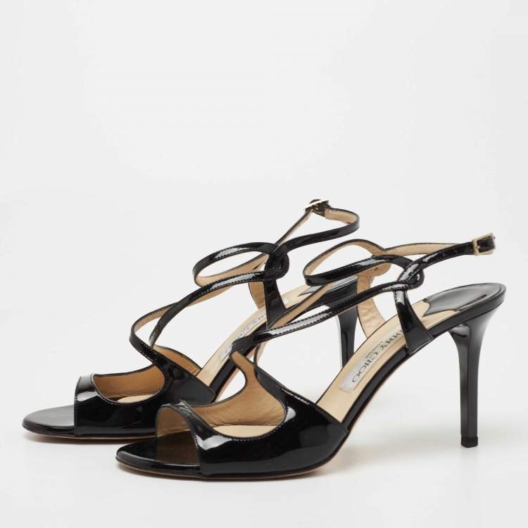 Pre Owned Jimmy Choo Black Patent Leather Paxton Sandals Size 38