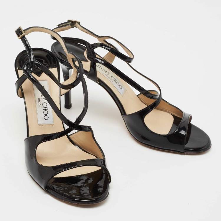 Pre Owned Jimmy Choo Black Patent Leather Paxton Sandals Size 38