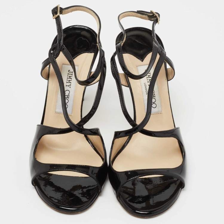 Pre Owned Jimmy Choo Black Patent Leather Paxton Sandals Size 38