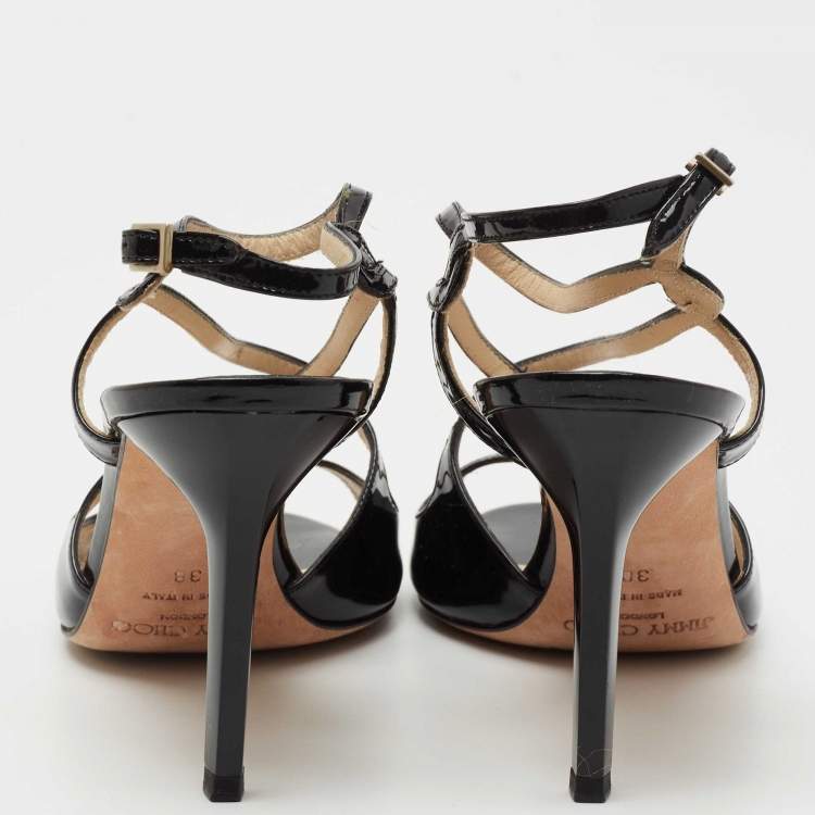 Pre Owned Jimmy Choo Black Patent Leather Paxton Sandals Size 38