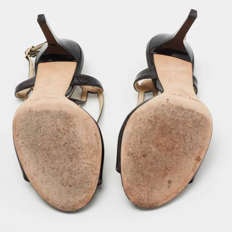 Pre Owned Jimmy Choo Black Patent Leather Paxton Sandals Size 38