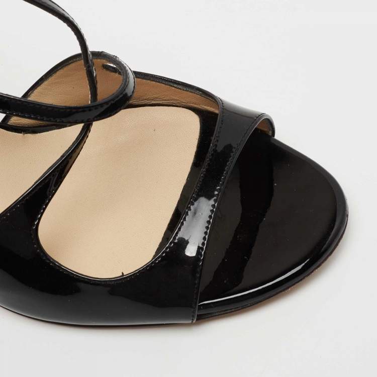 Pre Owned Jimmy Choo Black Patent Leather Paxton Sandals Size 38