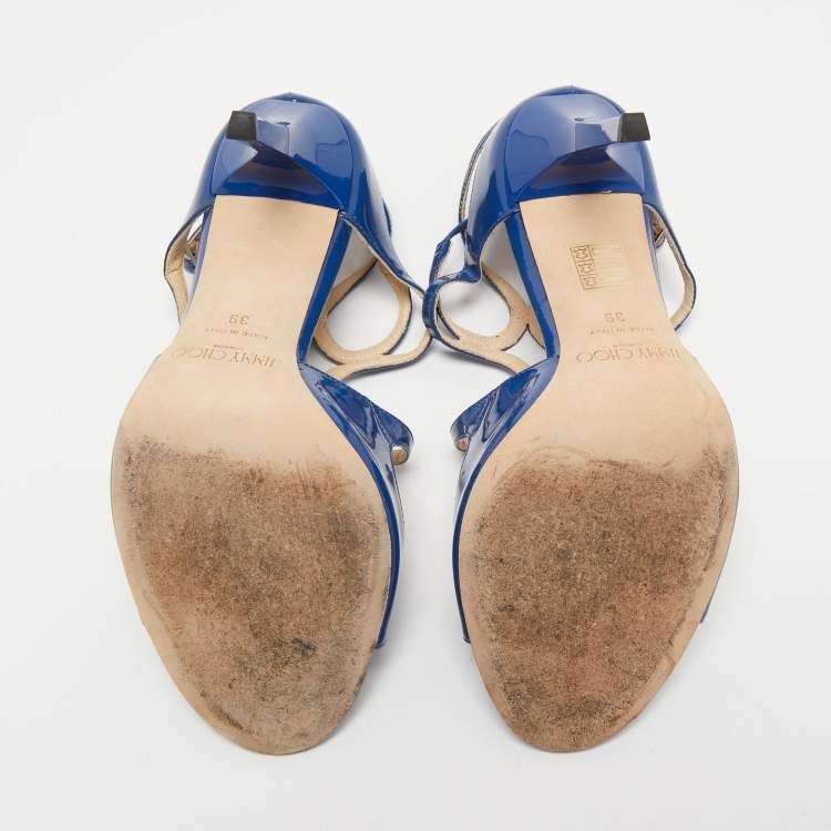 Pre Owned Jimmy Choo Blue Patent Leather Lang Sandals Size 39