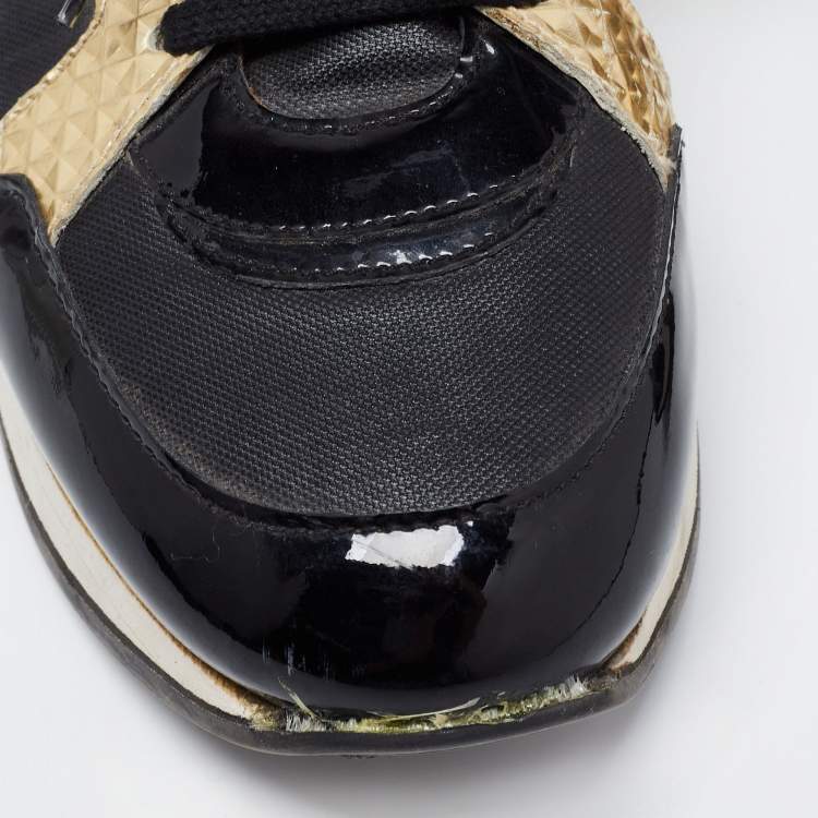 Pre Owned Jimmy Choo Black Leather and Patent Low Top Sneakers Size 39