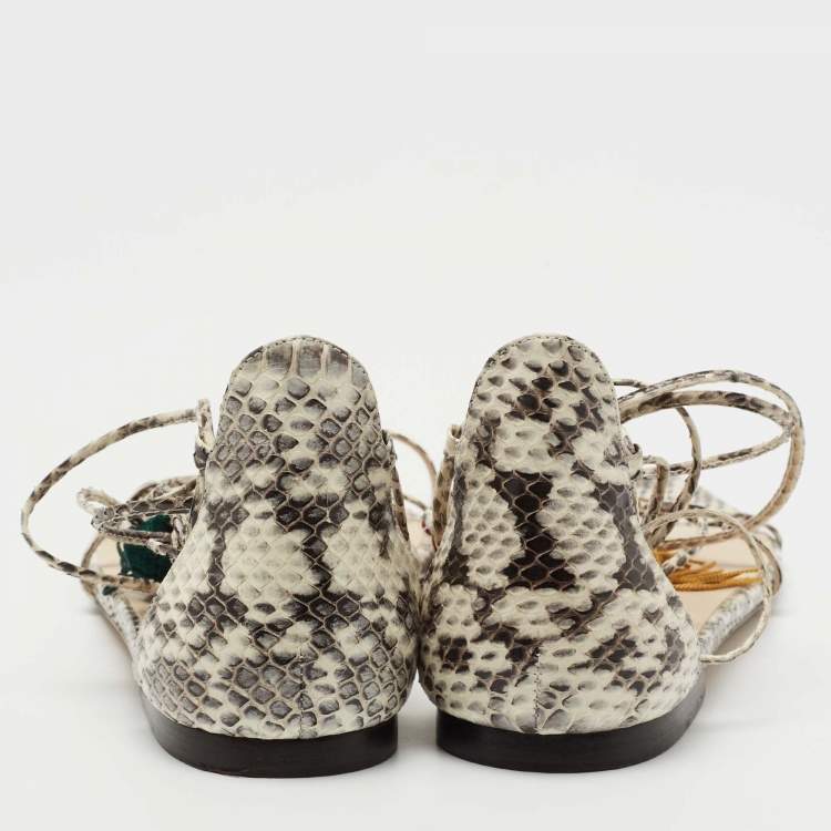 Pre Owned Jimmy Choo Two Tone Water Snake Ankle Wrap Ballet Flats Size 39