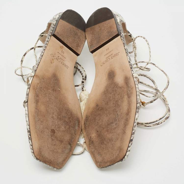 Pre Owned Jimmy Choo Two Tone Water Snake Ankle Wrap Ballet Flats Size 39