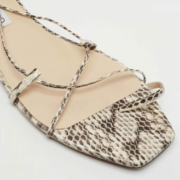 Pre Owned Jimmy Choo Two Tone Water Snake Ankle Wrap Ballet Flats Size 39