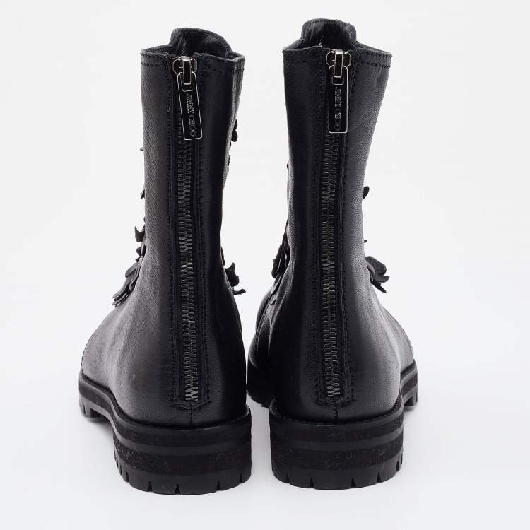 Pre Owned Jimmy Choo Black Leather Embellished Ankle Length Boots Size 37