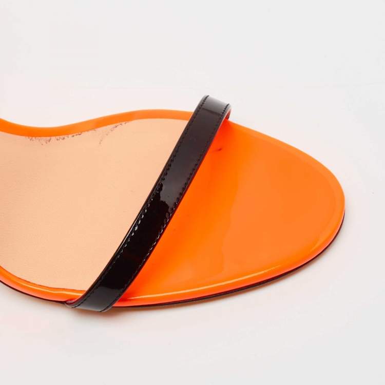 Pre Owned Jimmy Choo Orange/Black Patent Leather Strappy Sandals Size 40