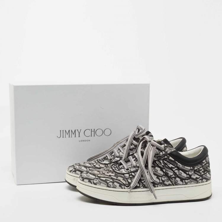 Pre Owned Jimmy Choo Silver/Black Glitter and Leather Hawaii Sneakers Size 40
