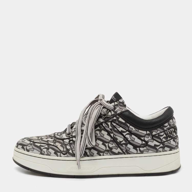 Pre Owned Jimmy Choo Silver/Black Glitter and Leather Hawaii Sneakers Size 40