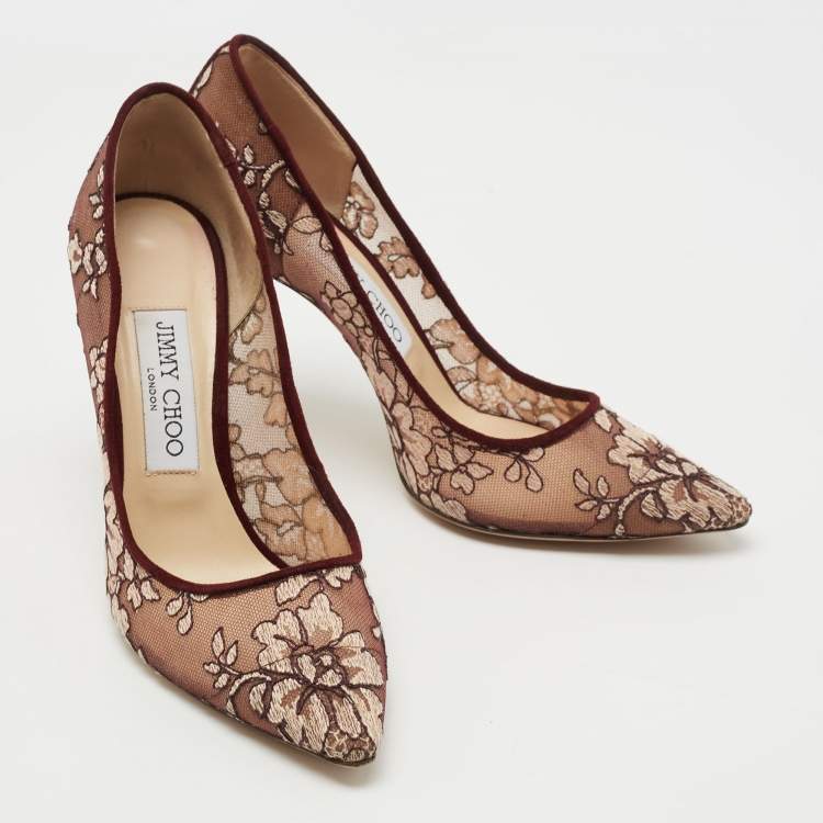 Pre Owned Jimmy Choo Two Tone Embroidered Mesh Romy Pumps Size 36.5