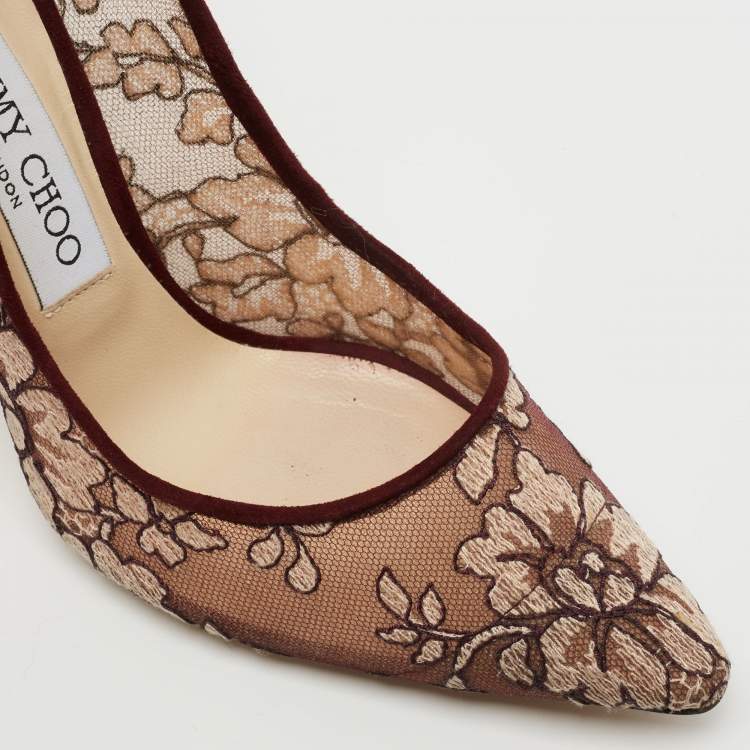 Pre Owned Jimmy Choo Two Tone Embroidered Mesh Romy Pumps Size 36.5