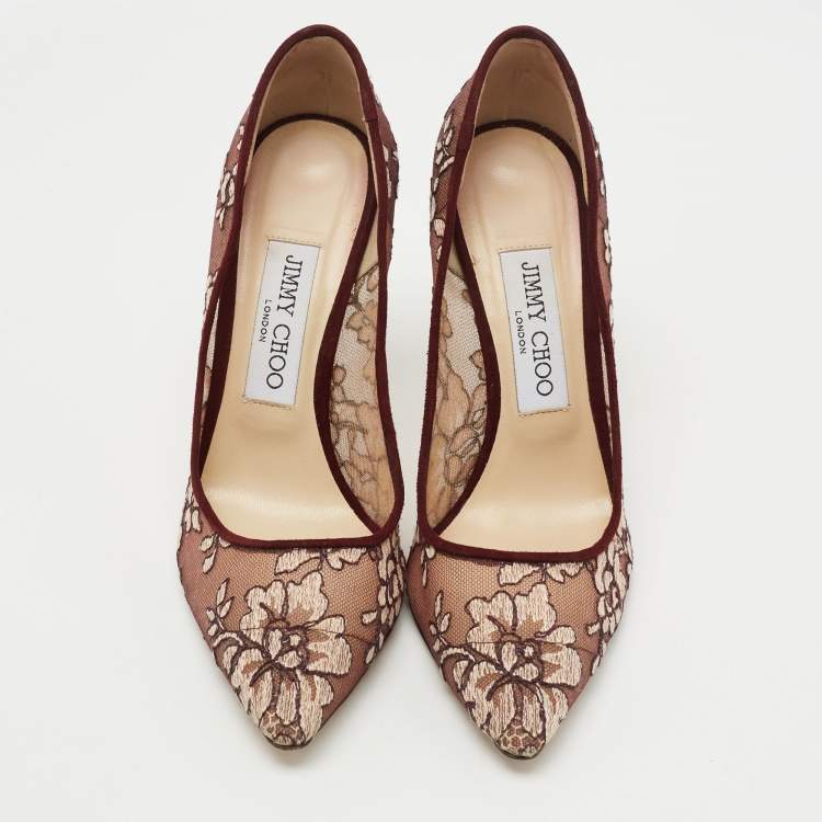 Pre Owned Jimmy Choo Two Tone Embroidered Mesh Romy Pumps Size 36.5