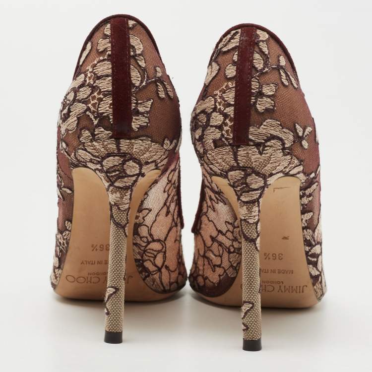Pre Owned Jimmy Choo Two Tone Embroidered Mesh Romy Pumps Size 36.5