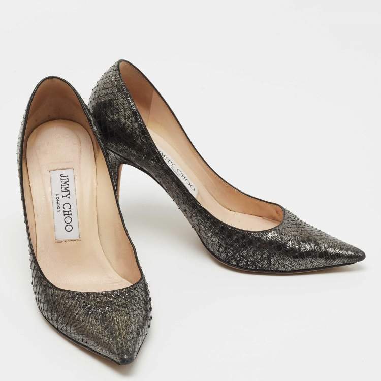 Pre Owned Jimmy Choo Metallic Grey Python Embossed Leather Anouk Pumps Size 35.5