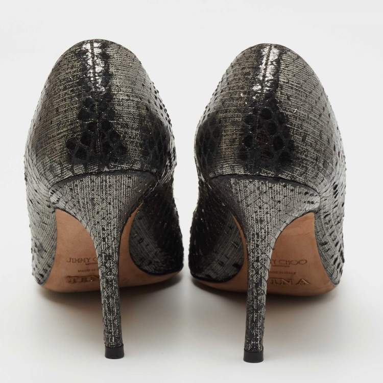 Pre Owned Jimmy Choo Metallic Grey Python Embossed Leather Anouk Pumps Size 35.5