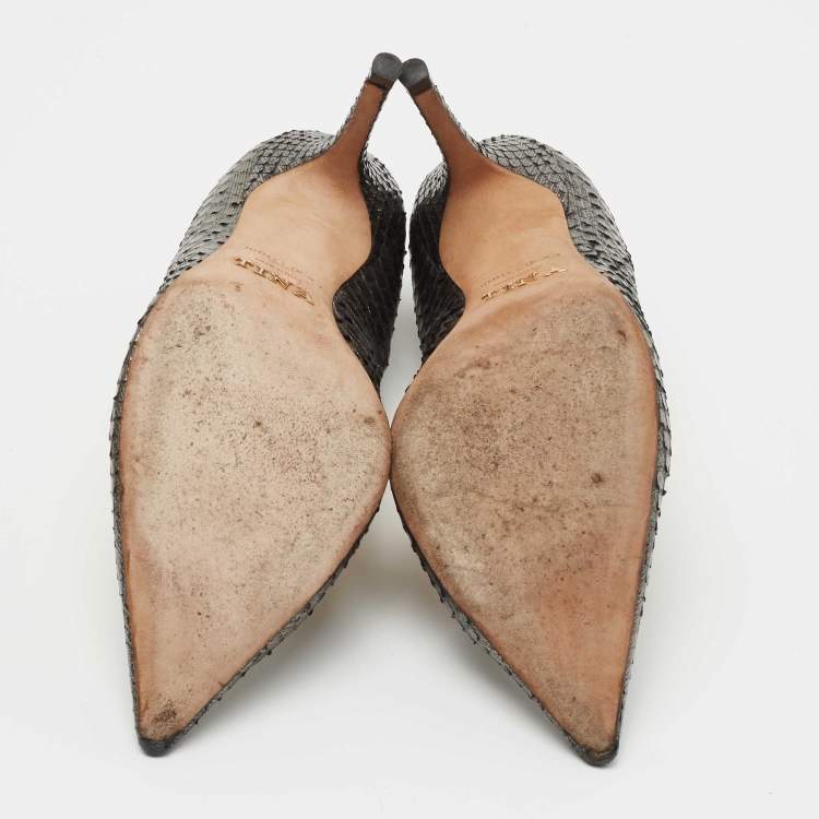Pre Owned Jimmy Choo Metallic Grey Python Embossed Leather Anouk Pumps Size 35.5