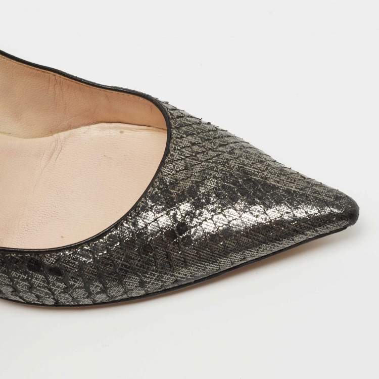 Pre Owned Jimmy Choo Metallic Grey Python Embossed Leather Anouk Pumps Size 35.5
