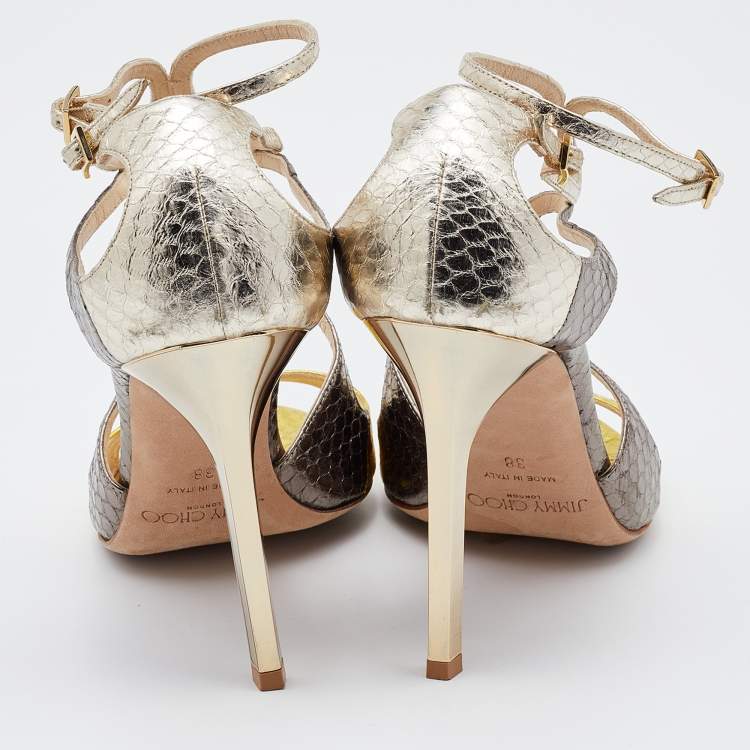 Pre Owned Jimmy Choo Tricolor Python Leather Strappy Sandals Size 38
