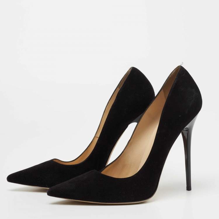 Women black suede leather heels | black pearl embellish suede leather