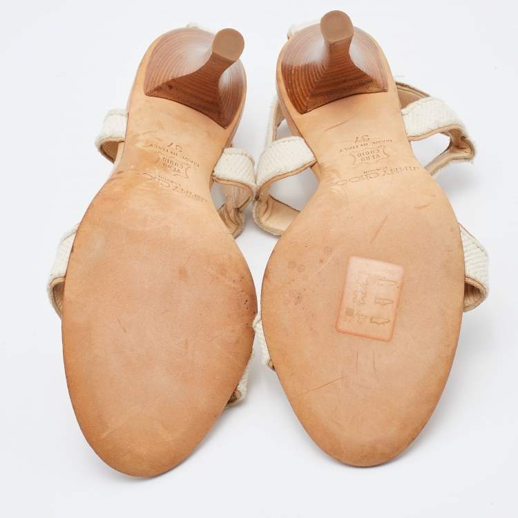 Pre Owned Jimmy Choo Off White Canvas T Strap Sandals Size 37