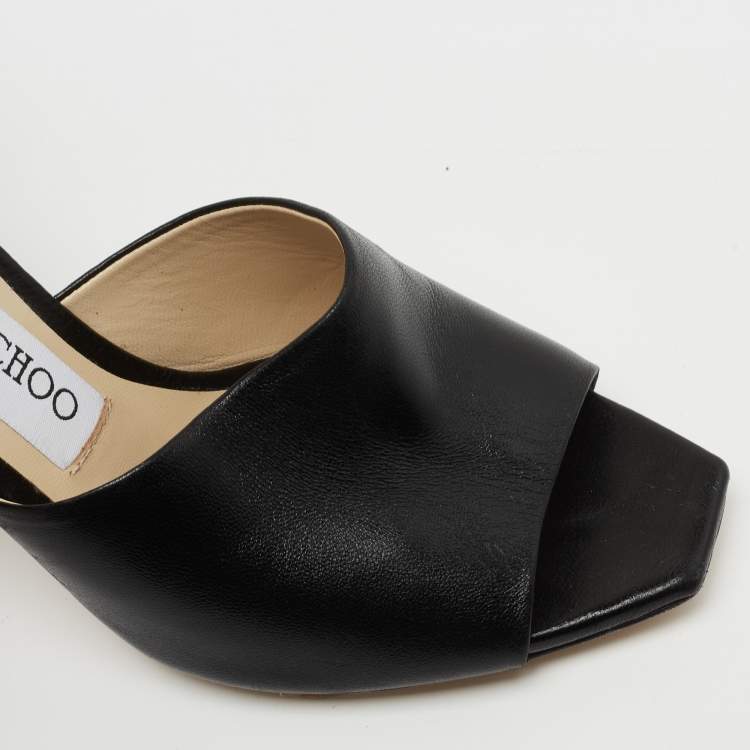 Pre Owned Jimmy Choo Black Leather Sae Ankle Chain Sandals Size 36