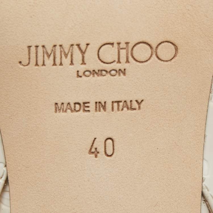 Pre Owned Jimmy Choo White/Beige Canvas and Patent Leather  Slingback Pumps Size 40 