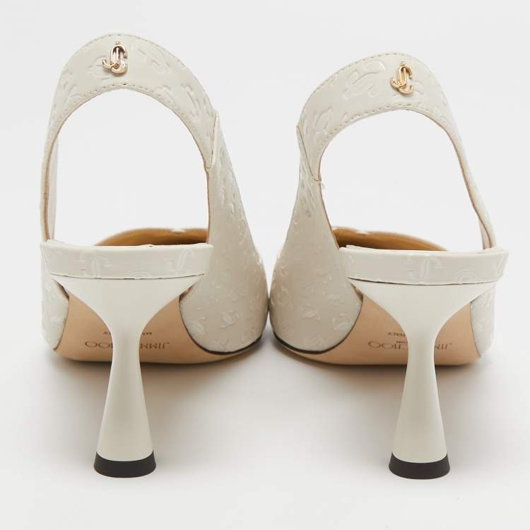 Pre Owned Jimmy Choo White/Beige Canvas and Patent Leather  Slingback Pumps Size 40 