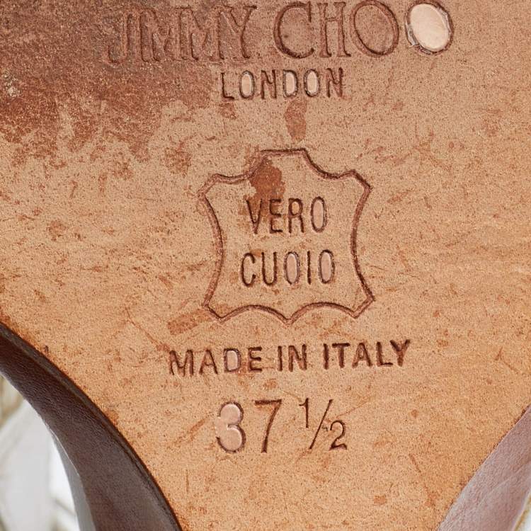 Pre Owned Jimmy Choo White Leather Ankle Wrap Wedge Sandals Size 37.5