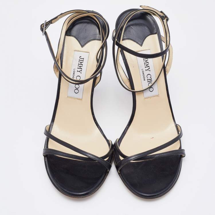 Pre Owned Jimmy Choo Black Leather Ankle Strap Sandals Size 38