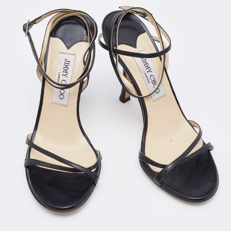 Pre Owned Jimmy Choo Black Leather Ankle Strap Sandals Size 38
