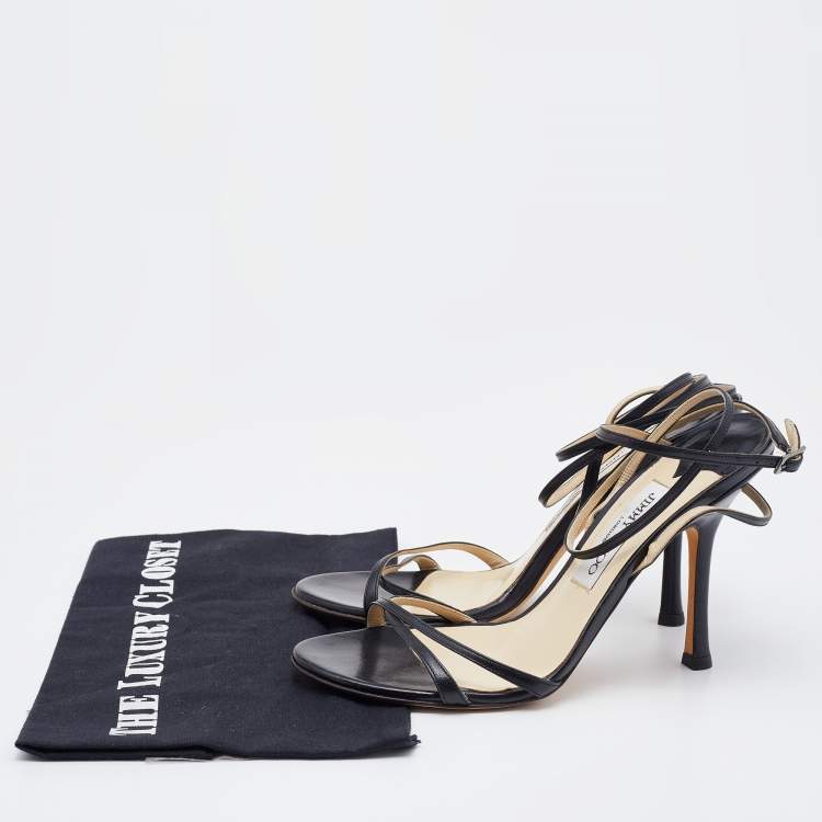 Pre Owned Jimmy Choo Black Leather Ankle Strap Sandals Size 38