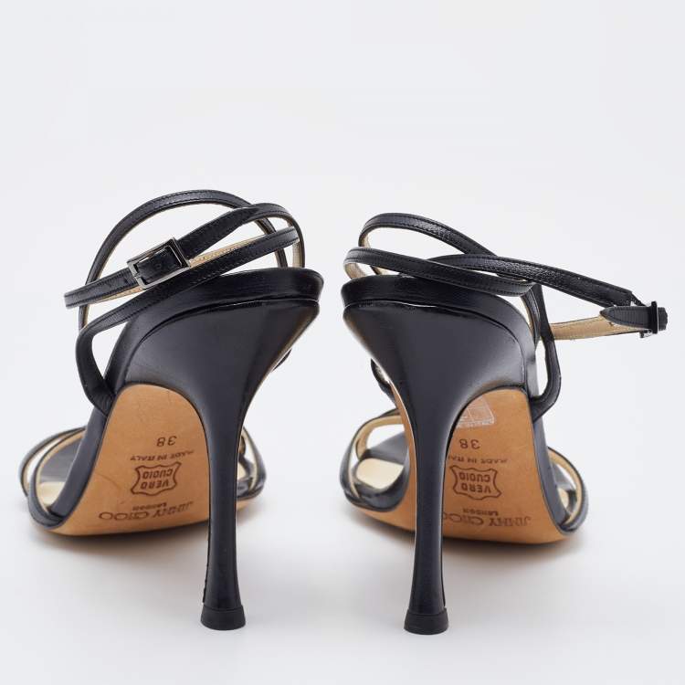 Pre Owned Jimmy Choo Black Leather Ankle Strap Sandals Size 38