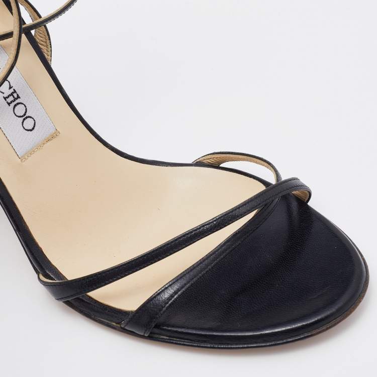 Pre Owned Jimmy Choo Black Leather Ankle Strap Sandals Size 38