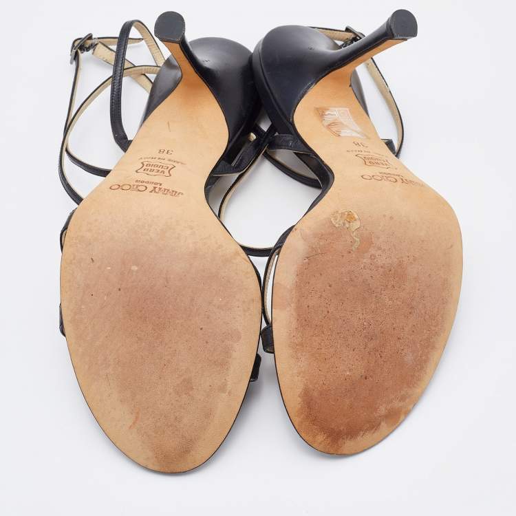 Pre Owned Jimmy Choo Black Leather Ankle Strap Sandals Size 38