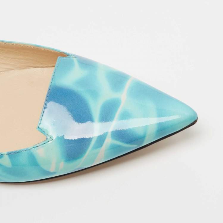 Pre Owned Jimmy Choo Blue Swimming Pool Print Patent Leather Attila Ballet Flats Size 37.5