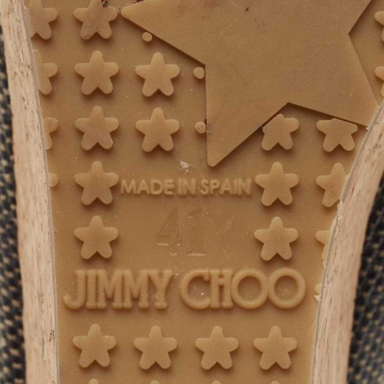 Pre Owned Jimmy Choo Black/Beige Woven Fabric Praise Cork Wedge Slingback Sandals Size 41